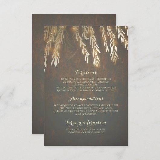 Gold Willow Tree Branches Wedding Details Invoegen Informatiekaartje (Voorkant / Achterkant)