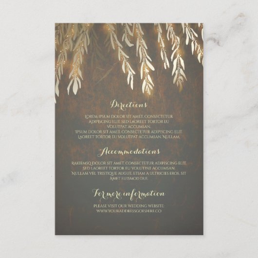 Gold Willow Tree Branches Wedding Details Invoegen Informatiekaartje (Voorkant)