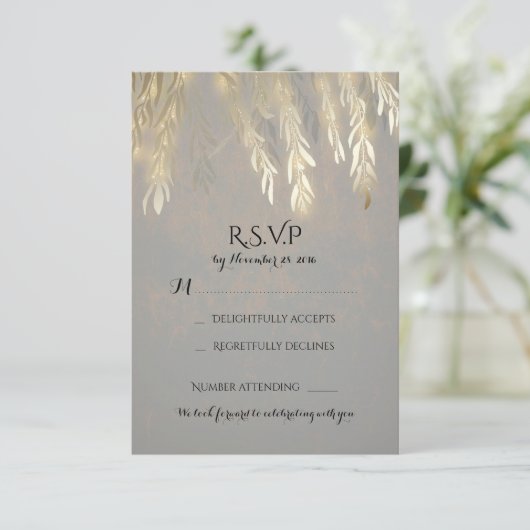 Gold Willow Tree Branches Wedding RSVP Kaarten (Staand voorkant)