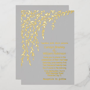 Gold Willows Gray Wedding Folie Uitnodiging