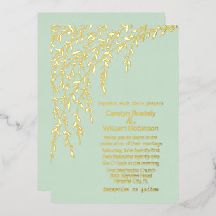 Gold Willows Mint Green Wedding Folie Invitation Uitnodiging