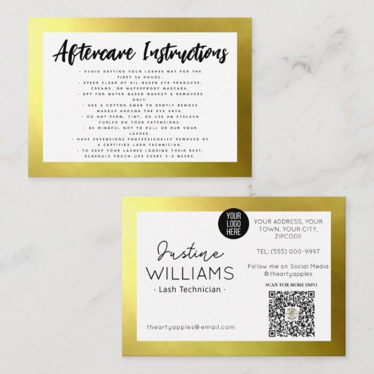 Gold Wimpers Wimper Extensions nazorg Visitekaartje (Voorkant / Achterkant)