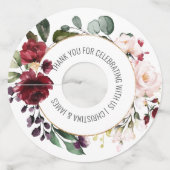 Gold Wine Blush Floral Wedding Favor Wijnglaslabel (Voorkant)