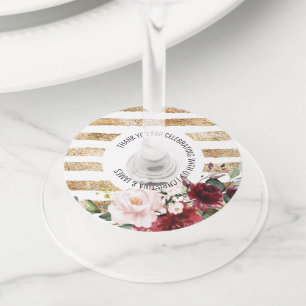 Gold Wine Blush Floral Wedding Favor Wijnglaslabel