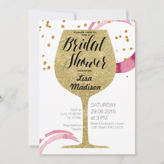 Gold Wine Bridal Shower Uitnodigingskaart Kaart (Voorkant)