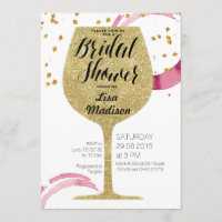 Gold Wine Bridal Shower Uitnodigingskaart