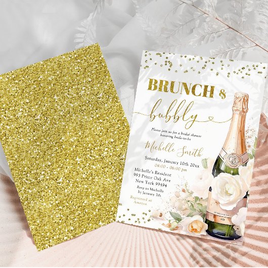 Gold Wine Brunch en Bubble Vrijgezellenfeest Kaart