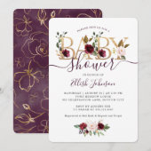 Gold Wine Burgundy Floral Baby shower Kaart (Voorkant / Achterkant)