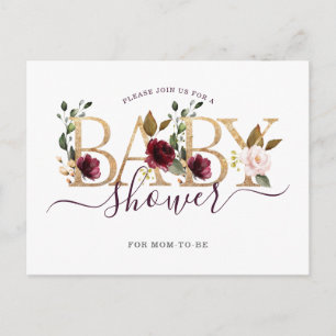 Gold Wine Burgundy Floral Baby shower Uitnodiging Briefkaart