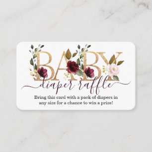 Gold Wine Burgundy Floral Diaper Raffle Script Informatiekaartje