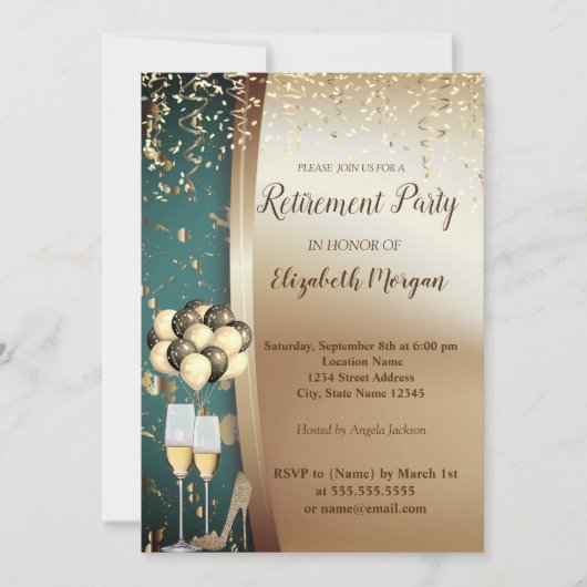 Gold Wine Glas, hoge hakken, ballonverhogende part Kaart (Voorkant)