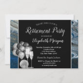 Gold Wine Glass, ballon, blauwe marmer Retirement Kaart (Voorkant)