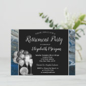 Gold Wine Glass, ballon, blauwe marmer Retirement Kaart (Staand voorkant)