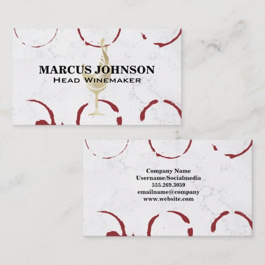 Gold Wine Splash | Marmer | Wijnhoudende zeugen Visitekaartje (Voorkant / Achterkant)
