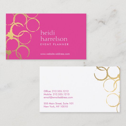 Gold Wine Stains Party Planner Roze Visitekaartje (Voorkant / Achterkant)
