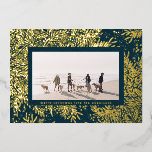 Gold Winter Blauwe KerstsneeuwFoto Lijst Folie Feestdagenkaart