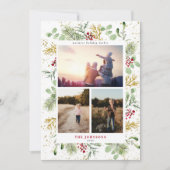 Gold Winter Botanical 3 Photo Holiday Kaart (Voorkant)