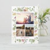 Gold Winter Botanical 3 Photo Holiday Kaart (Staand voorkant)