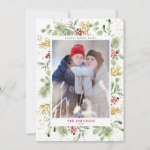 Gold Winter Botanical Greenery Berries Foto Feestdagenkaart (Voorkant)