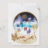 Gold Winter Eve Couple Snowglobe Forest Home Aankondiging (Voorkant)