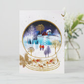 Gold Winter Eve Couple Snowglobe Forest Home Aankondiging (Staand voorkant)