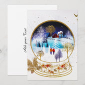 Gold Winter Eve Couple Snowglobe Forest Home Aankondiging (Voorkant / Achterkant)