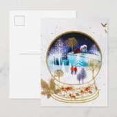 Gold Winter Eve Couple Snowglobe Forest Home Aankondigingskaart (Voorkant / Achterkant)