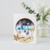 Gold Winter Eve Couple Snowglobe Forest Home Feestdagenkaart (Staand voorkant)