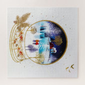 Gold Winter Eve Couple Snowglobe Forest Home Legpuzzel (Horizontaal)