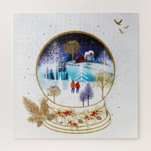 Gold Winter Eve Couple Snowglobe Forest Home Legpuzzel