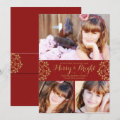 Gold Winter Flowers Holiday Fotokaart Feestdagenkaart (Voorkant / Achterkant)