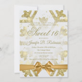Gold Winter Glitter Bow Sweet 16 Birthday Party Kaart (Voorkant)