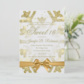 Gold Winter Glitter Bow Sweet 16 Birthday Party Kaart (Staand voorkant)