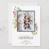 Gold Winter Greenery Merry kerstfoto Holiday Feestdagenkaart (Voorkant)