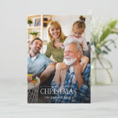 Gold Winter Greenery Merry kerstscript Foto Feestdagenkaart (Staand voorkant)