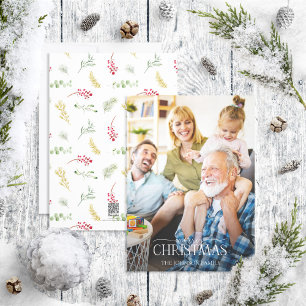 Gold Winter Greenery Merry kerstscript Foto Feestdagenkaart