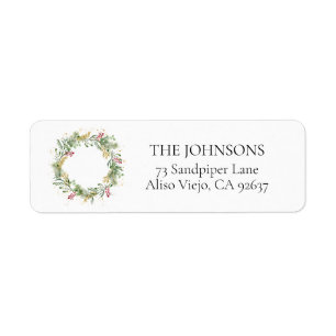 Gold Winter Greenery WreatReturn Address Label