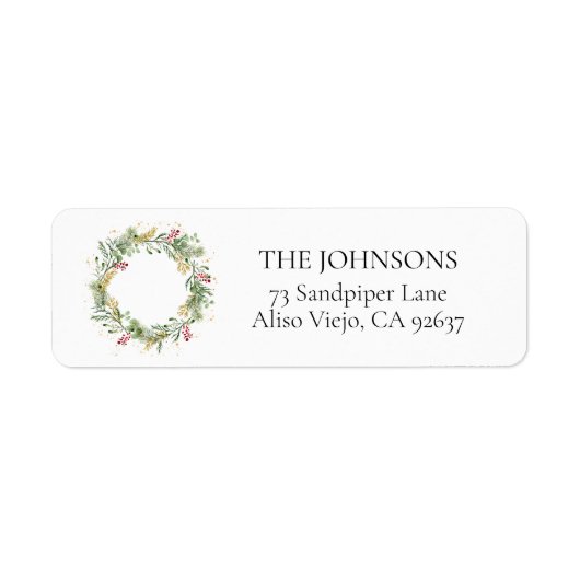 Gold Winter Greenery WreatReturn Address Label (Voorkant)