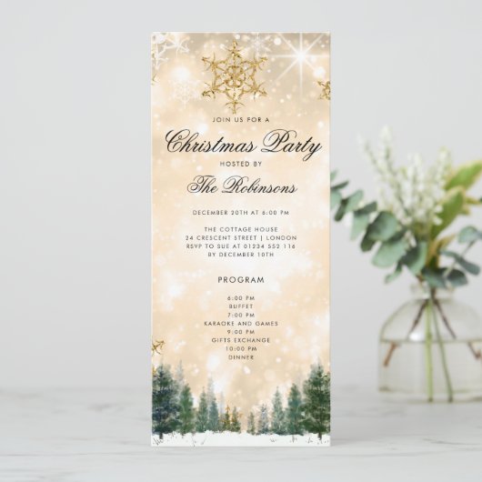 Gold Winter Kerstvakantie Uitnodigen Programma Men (Staand voorkant)