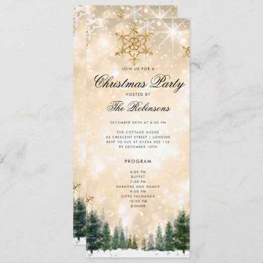 Gold Winter Kerstvakantie Uitnodigen Programma Men (Voorkant / Achterkant)