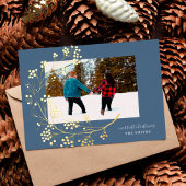 Gold Winter Natural Blue Merry-kerstfoto Folie Feestdagenkaart