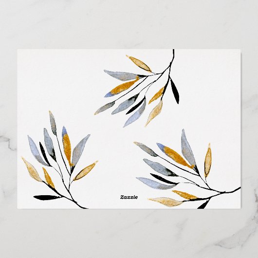 Gold Winter Natural Blue Merry-kerstfoto Folie Feestdagenkaart (Achterkant)