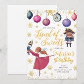 Gold Winter Nutcracker Birthday Invitation Kaart (Voorkant / Achterkant)
