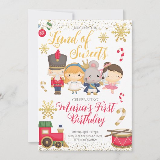 Gold Winter Nutcracker Birthday Invitation Kaart (Voorkant)