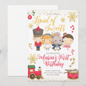 Gold Winter Nutcracker Birthday Invitation Kaart (Voorkant / Achterkant)