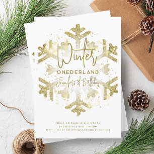 Gold Winter ONEDERLAND 1e verjaardag FAUX Glitter Kaart