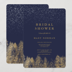 Gold Winter Snow Navy Blue Pine Tree vrijgezellenf Kaart