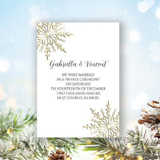 Gold Winter Snowflake Private Marriage / Elopement Kaart