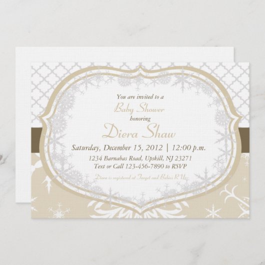 Gold Winter Snowflake Shower-uitnodiging Kaart (Voorkant / Achterkant)