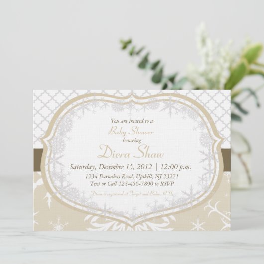 Gold Winter Snowflake Shower-uitnodiging Kaart (Staand voorkant)